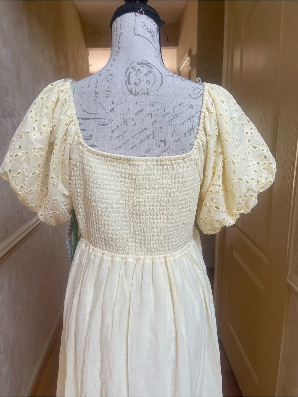 Indigo Rose Pale Yellow Eyelet Smocked Maxi Dress Petite Large Cottagecore Boho - Picture 5 of 11